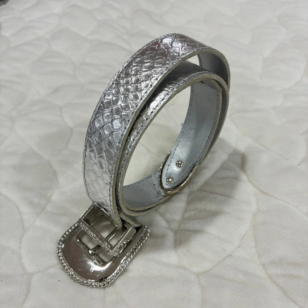 VTG Accessories by Pearl‎ Silver Snakeskin Genuine Leather Casual Belt Large